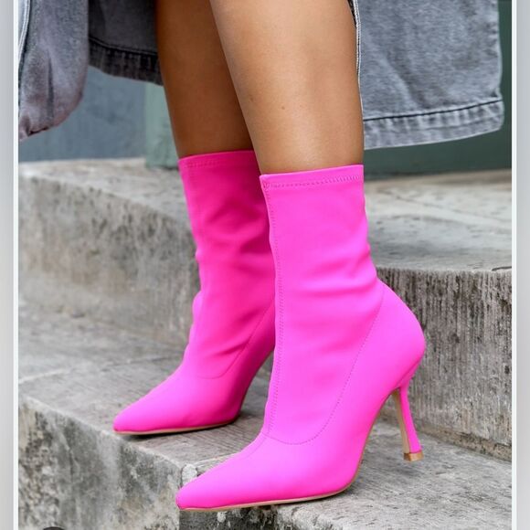 🩷 SHEIN fuchsia pink pointy high heel zip midcalf sock boots booties size 10 - Picture 2 of 11